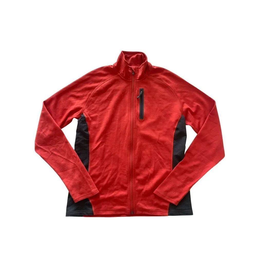 SmartWool Red Gray Light Sportknit Full Zip Jacket Men’s Size Large Merino Wool